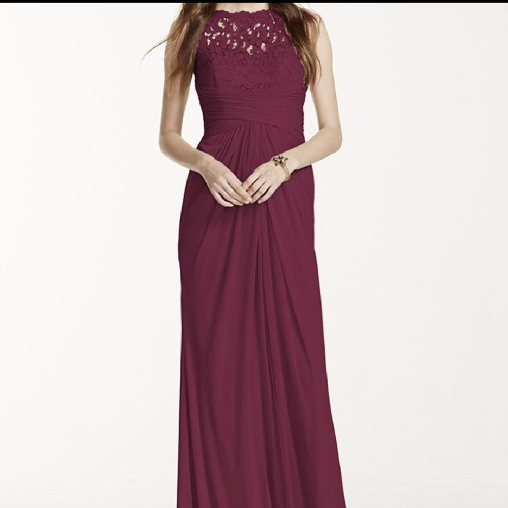 Sleevless long mesh with lace Bridesmaid dress